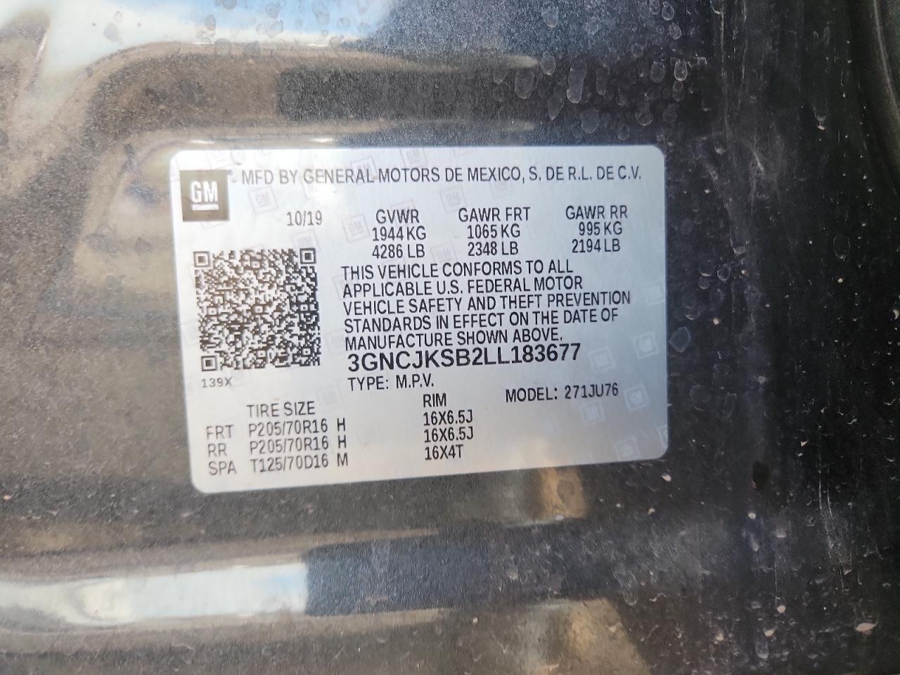 2020 Chevrolet Trax Ls VIN: 3GNCJKSB2LL183677 Lot: 92254445