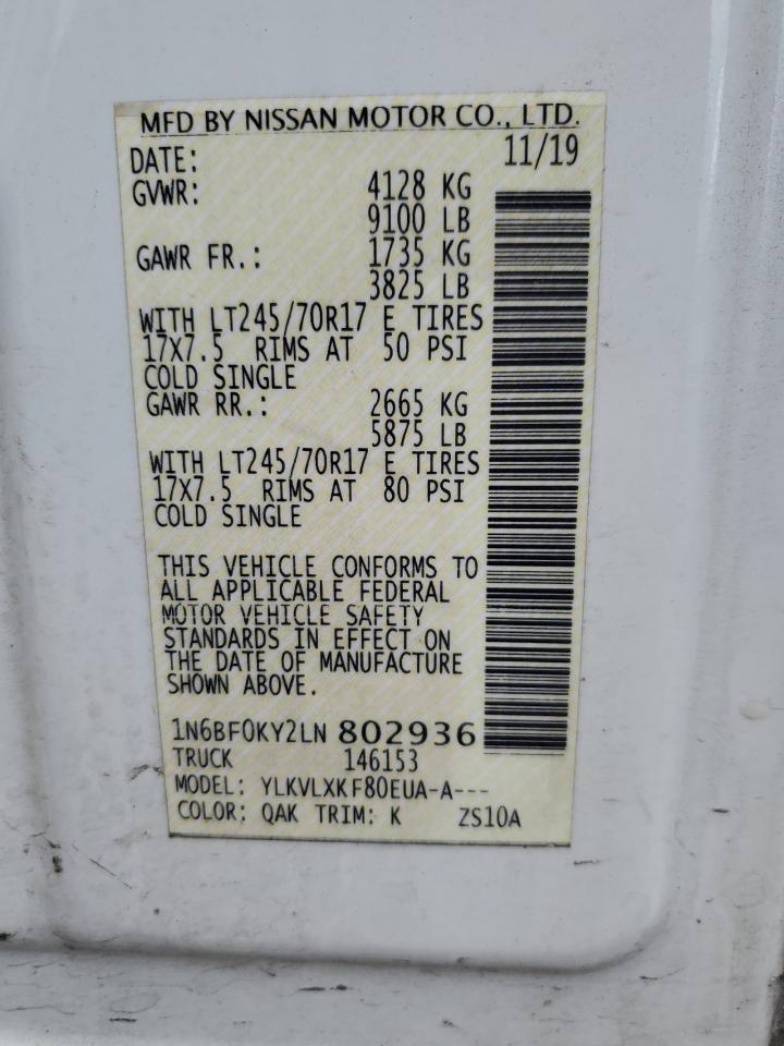 2020 Nissan Nv 2500 S VIN: 1N6BF0KY2LN802936 Lot: 87053425