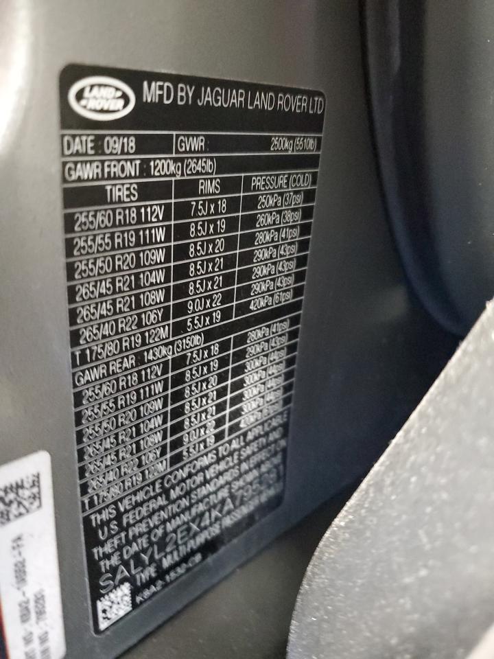 2019 Land Rover Range Rover Velar R-Dynamic Se VIN: SALYL2EX4KA795281 Lot: 91096835