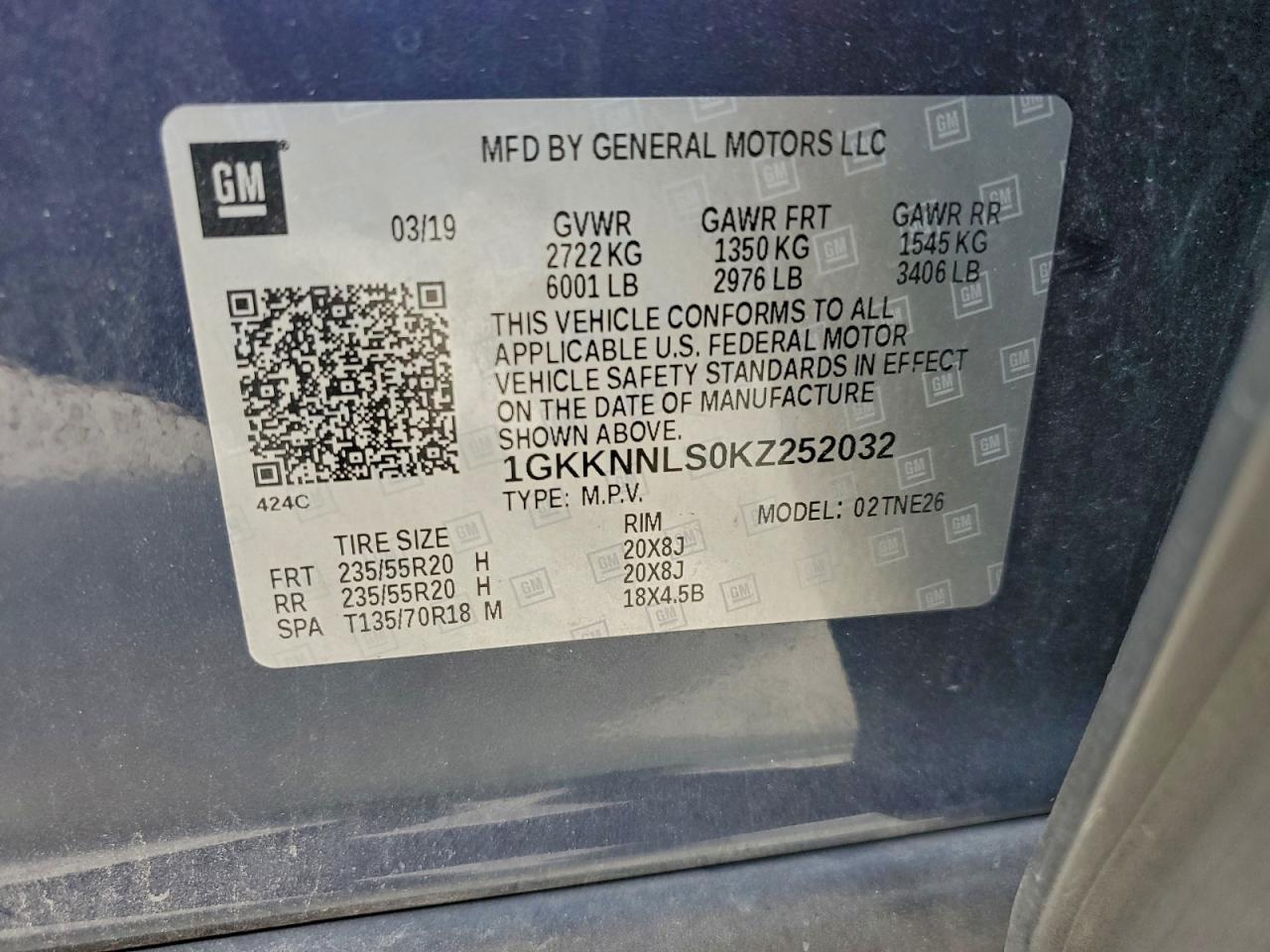 2019 GMC Acadia Slt-2 VIN: 1GKKNNLS0KZ252032 Lot: 93548325