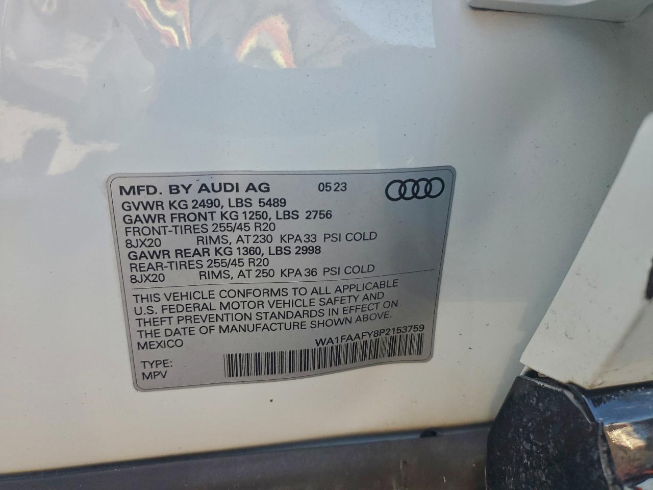 2023 Audi Q5 Prestige 45 VIN: WA1FAAFY8P2153759 Lot: 94041525
