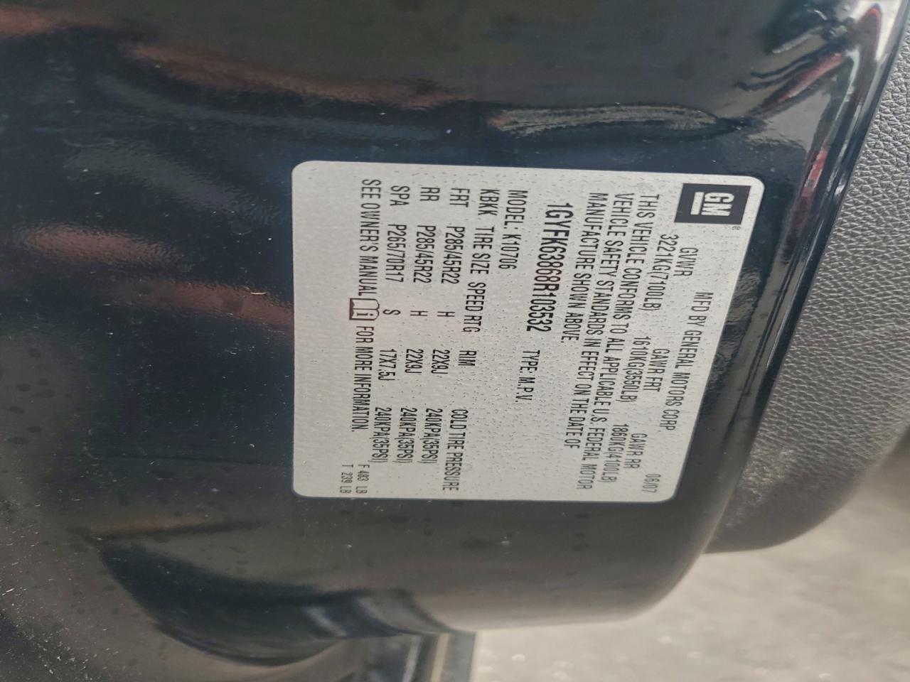 2008 Cadillac Escalade Luxury VIN: 1GYFK63868R103532 Lot: 94109655