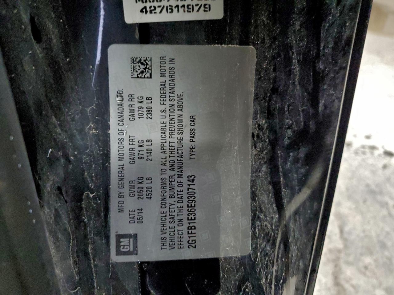 2014 Chevrolet Camaro Lt VIN: 2G1FB1E36E9307143 Lot: 93602735