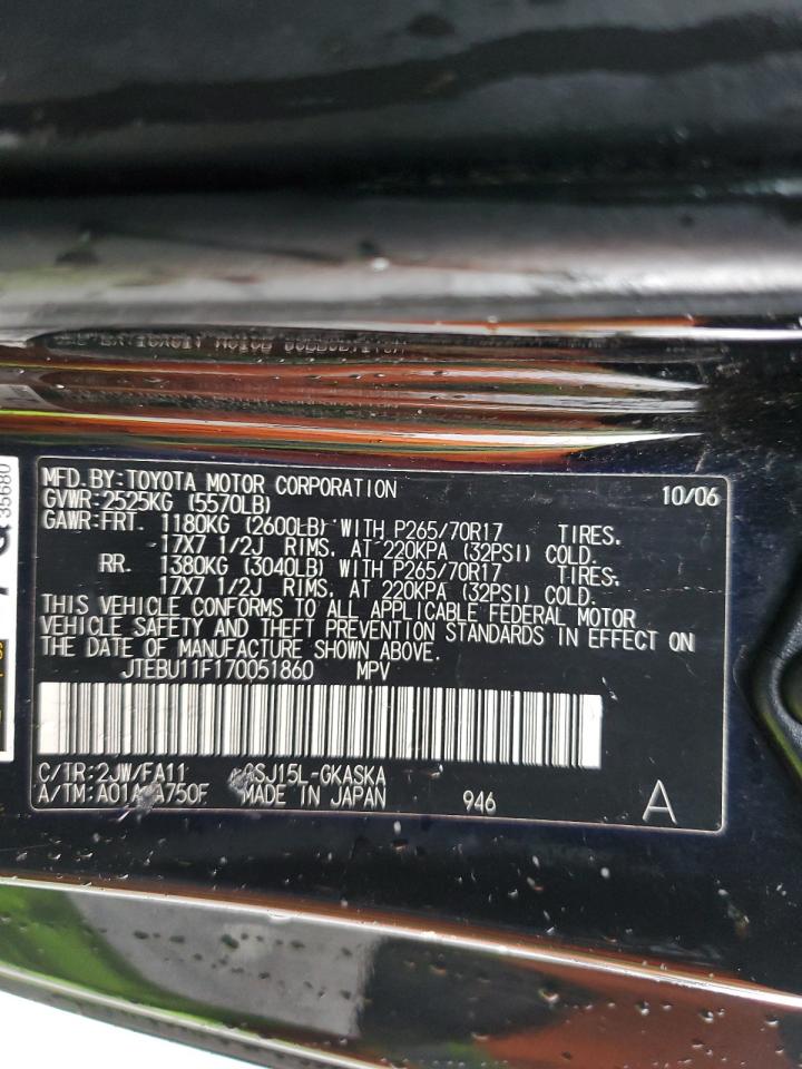 2007 Toyota Fj Cruiser VIN: JTEBU11F170051860 Lot: 93377295