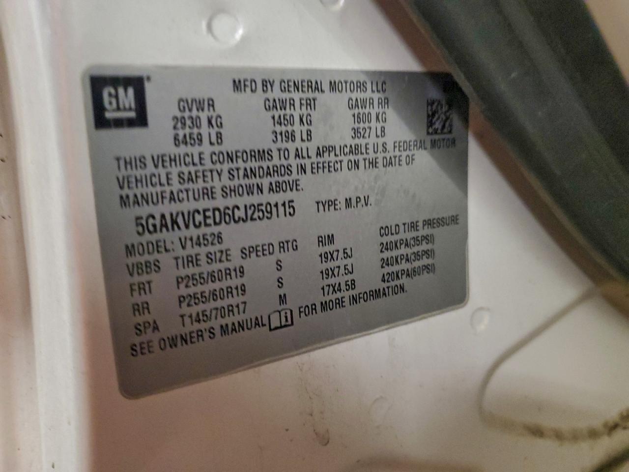 2012 Buick Enclave VIN: 5GAKVCED6CJ259115 Lot: 94317635