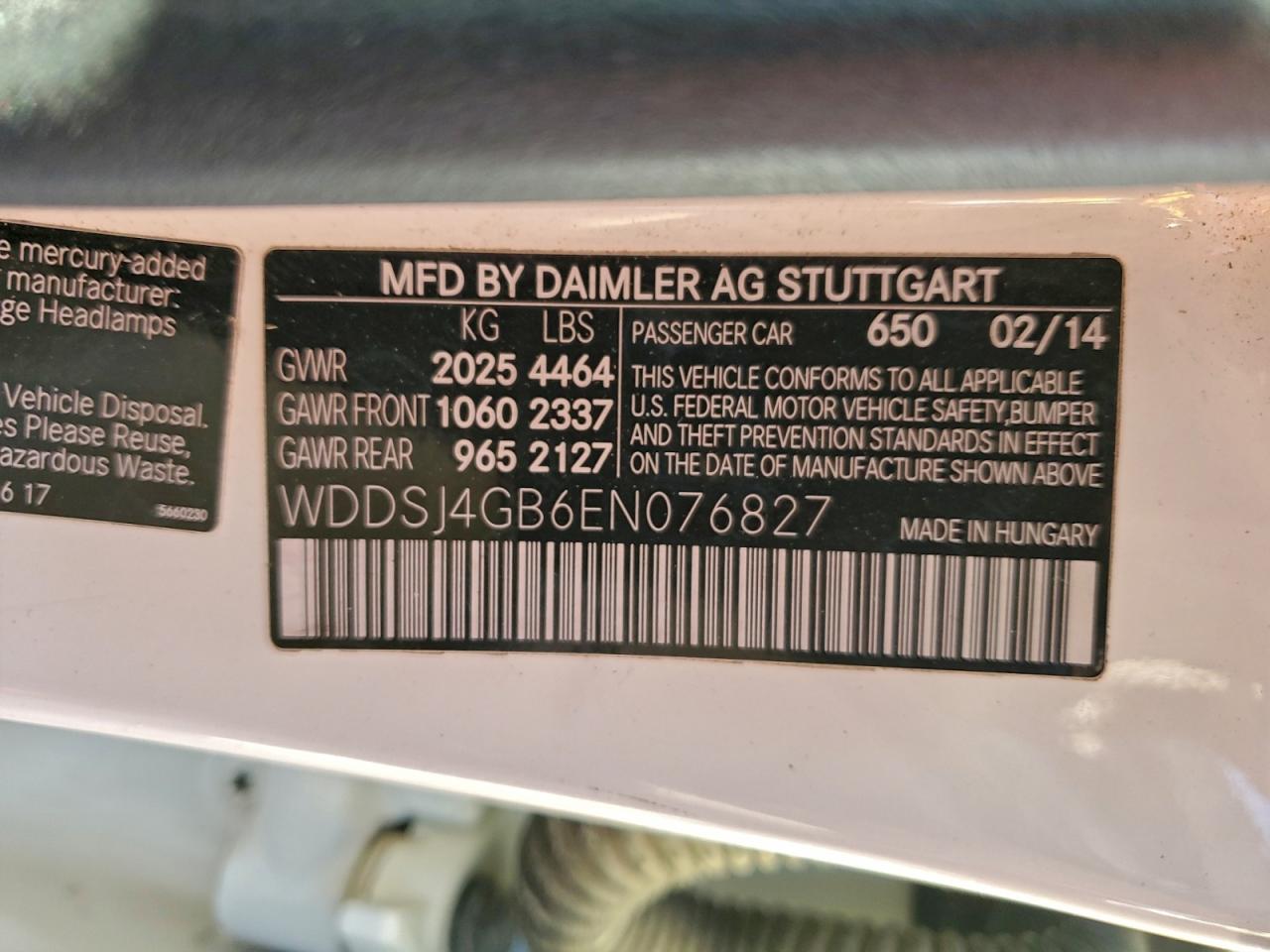 2014 Mercedes-Benz Cla 250 4Matic VIN: WDDSJ4GB6EN076827 Lot: 94370935