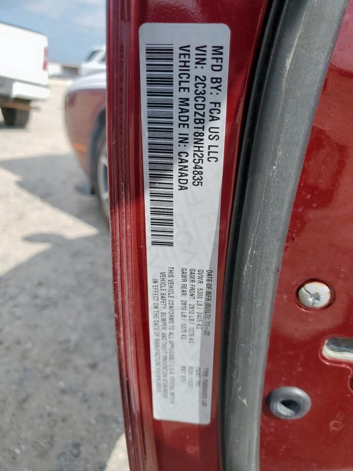 2022 Dodge Challenger R/T VIN: 2C3CDZBT8NH254835 Lot: 91600505