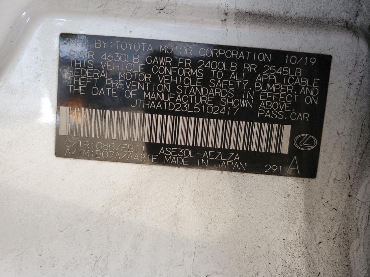 2020 Lexus Is 300 VIN: JTHAA1D23L5102417 Lot: 93134965