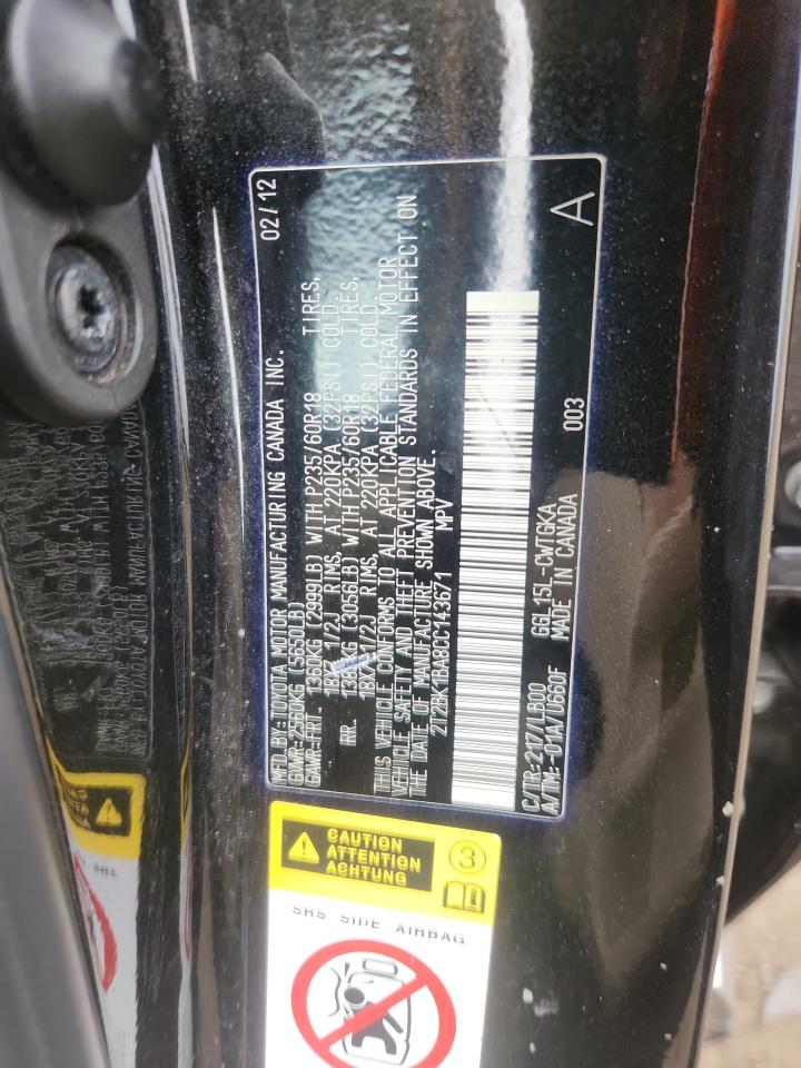 2012 Lexus Rx 350 VIN: 2T2BK1BA8CC143671 Lot: 91113445