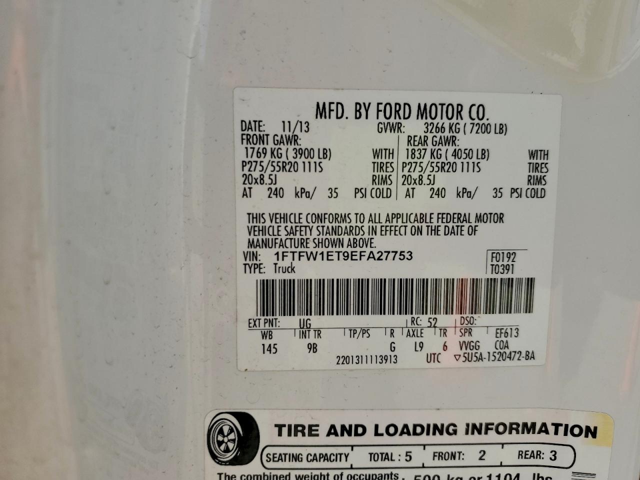 2014 Ford F150 Supercrew VIN: 1FTFW1ET9EFA27753 Lot: 94374425