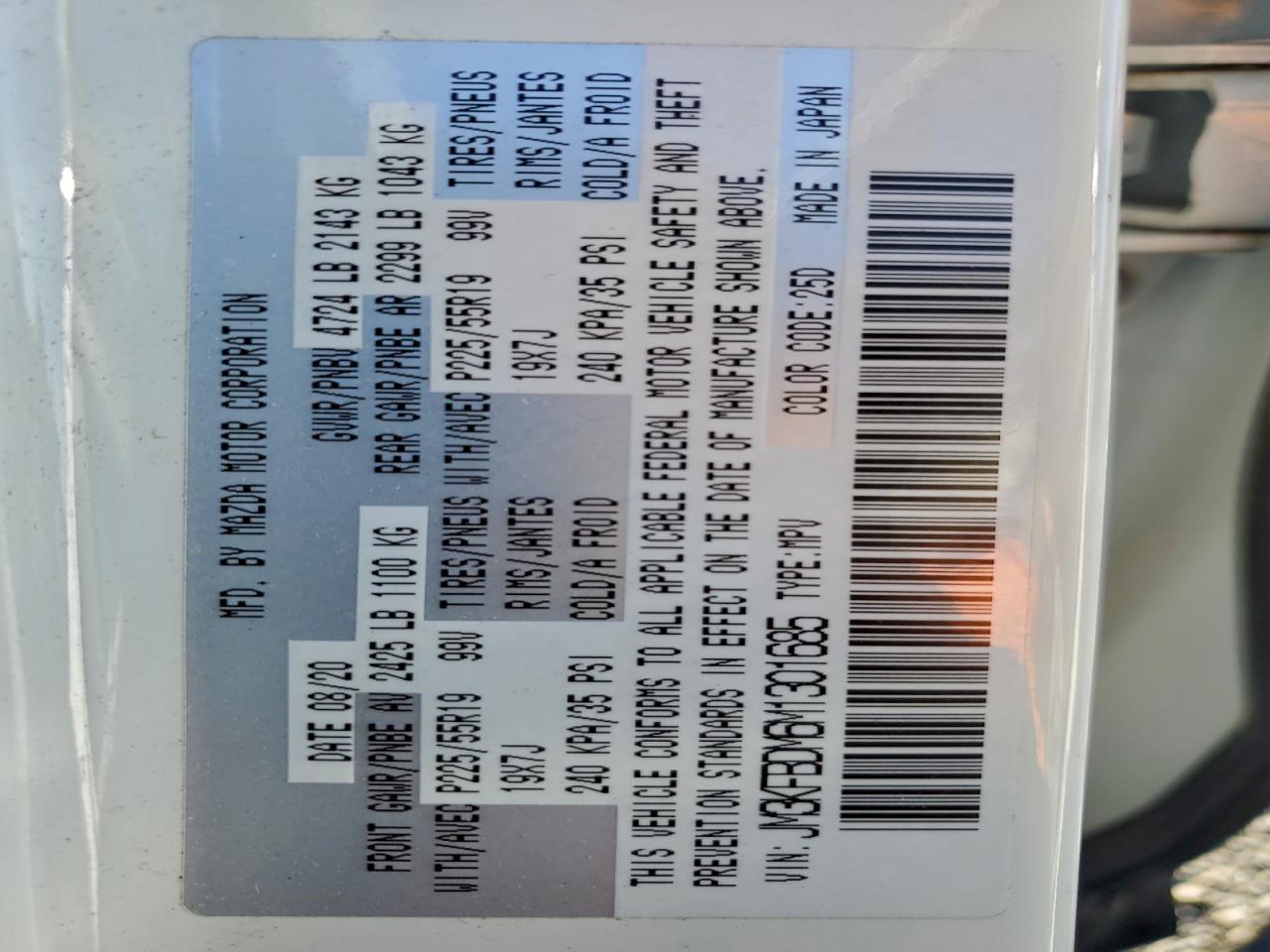 2021 Mazda Cx-5 Grand Touring VIN: JM3KFBDM6M1301685 Lot: 94030895