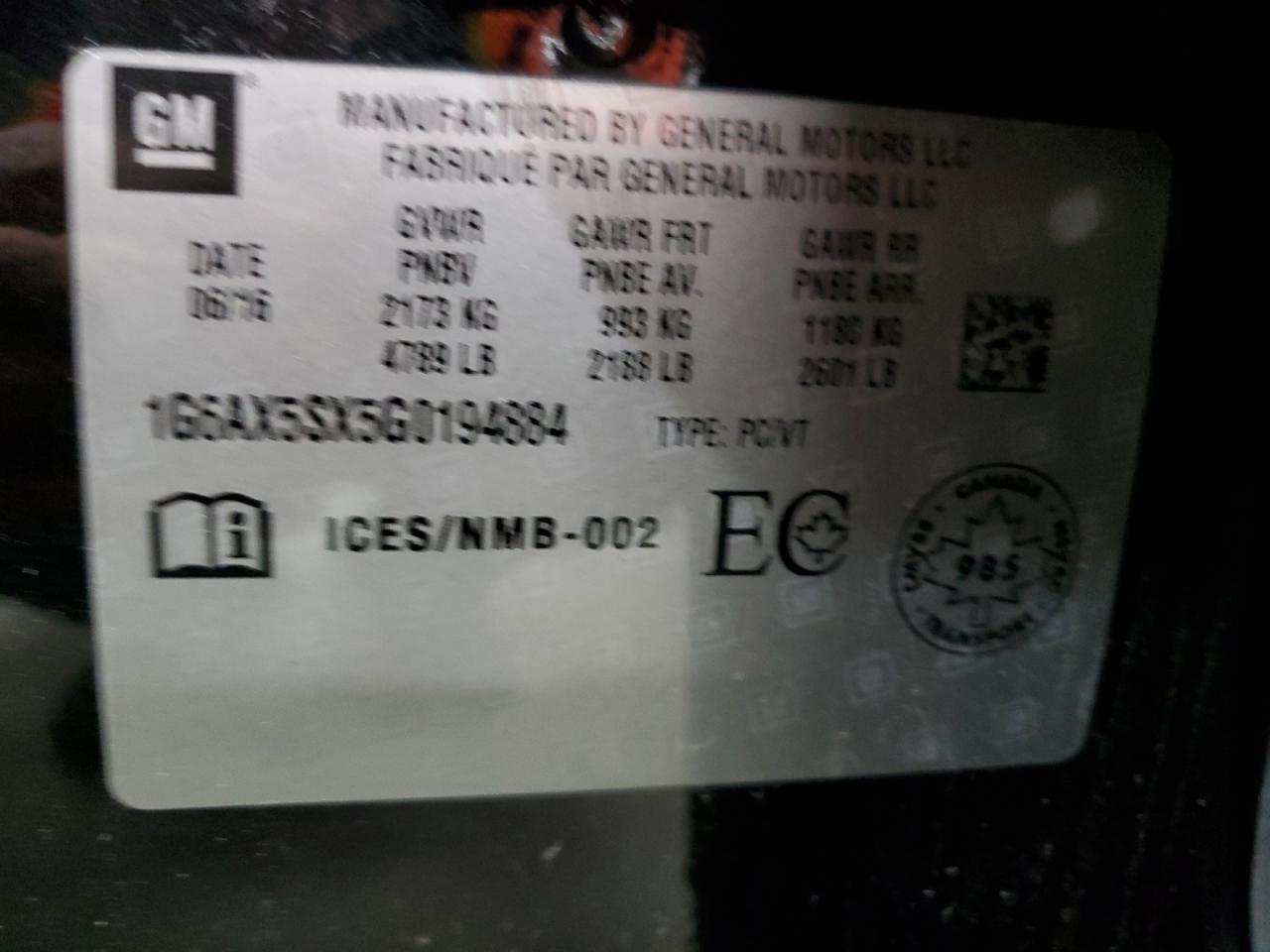 2016 Cadillac Cts Luxury Collection VIN: 1G6AX5SX5G0194884 Lot: 91195835