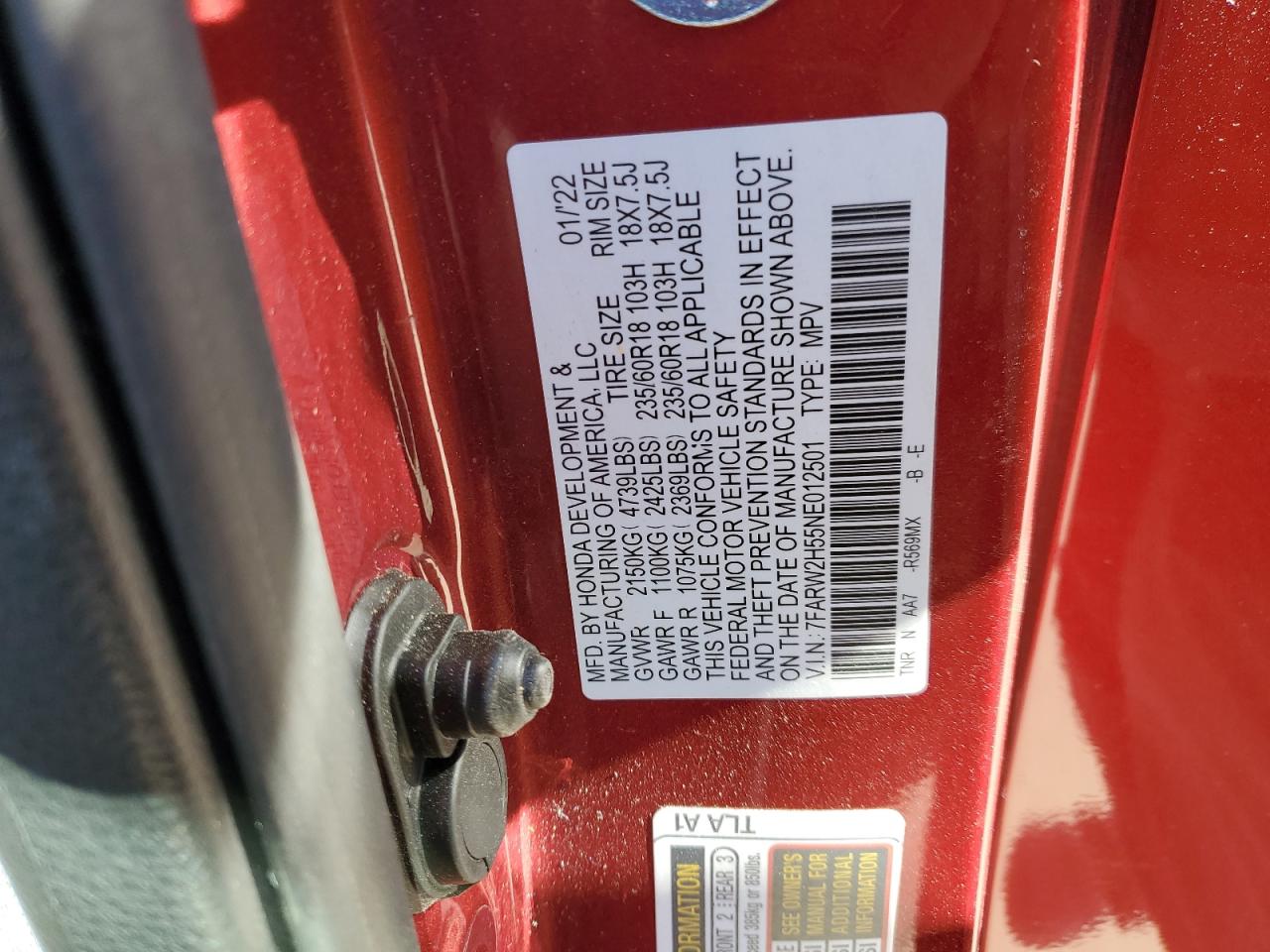 2022 Honda Cr-V Ex VIN: 7FARW2H55NE012501 Lot: 91240415