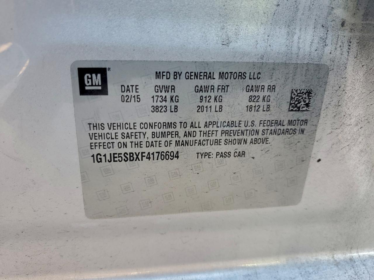 2015 Chevrolet Sonic Ltz VIN: 1G1JE5SBXF4176694 Lot: 94030865