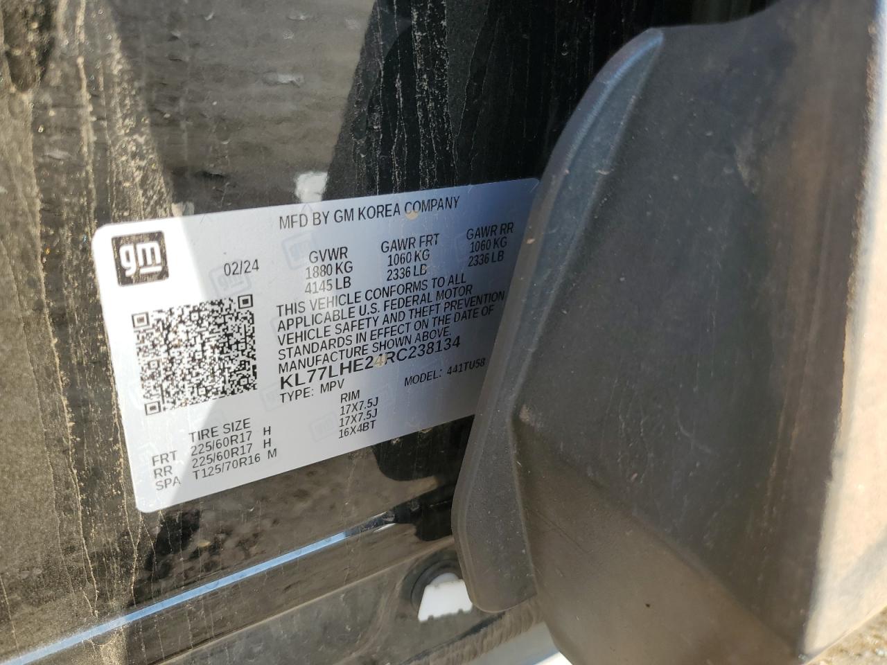 2024 Chevrolet Trax 1Lt VIN: KL77LHE24RC238134 Lot: 93177515