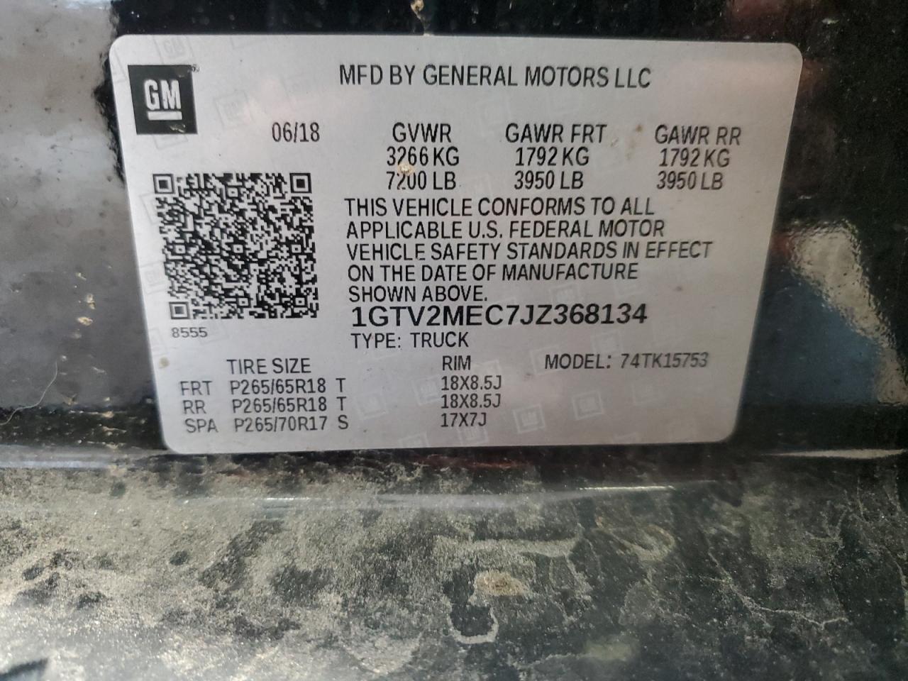 2018 GMC Sierra K1500 Sle VIN: 1GTV2MEC7JZ368134 Lot: 93485385