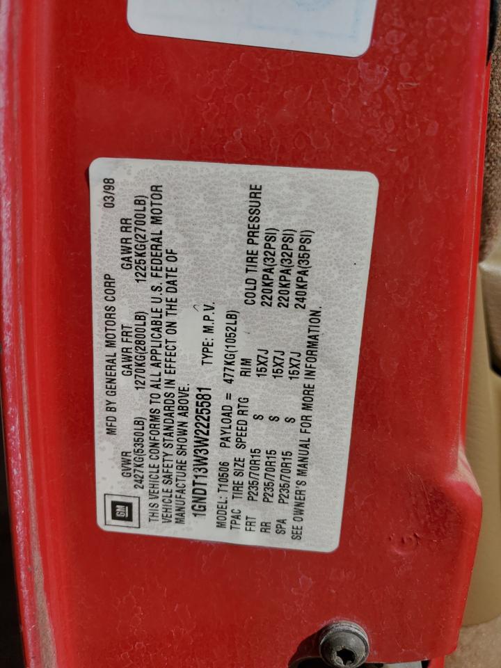 1998 Chevrolet Blazer VIN: 1GNDT13W3W2225581 Lot: 90670835