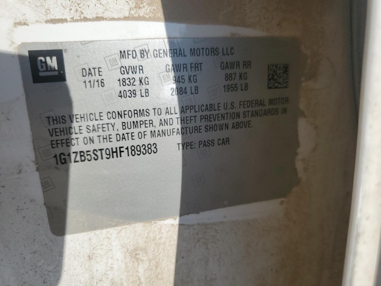 2017 Chevrolet Malibu Ls VIN: 1G1ZB5ST9HF189383 Lot: 92859145