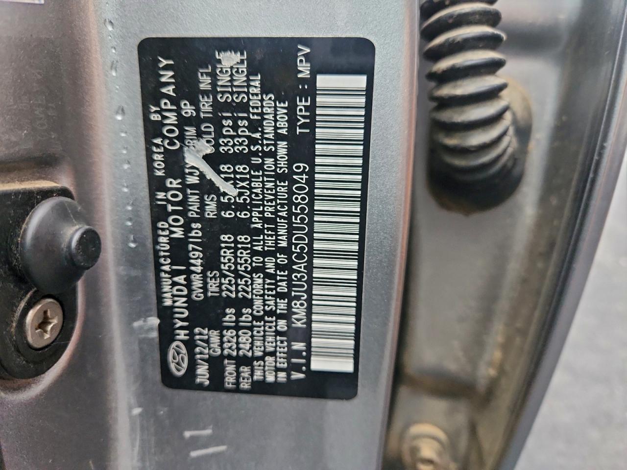 2013 Hyundai Tucson Gls VIN: KM8JU3AC5DU558049 Lot: 93222545