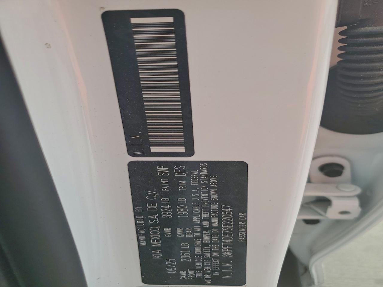 2025 Kia K4 Lx VIN: 3KPFT4DE7SE220647 Lot: 93619515