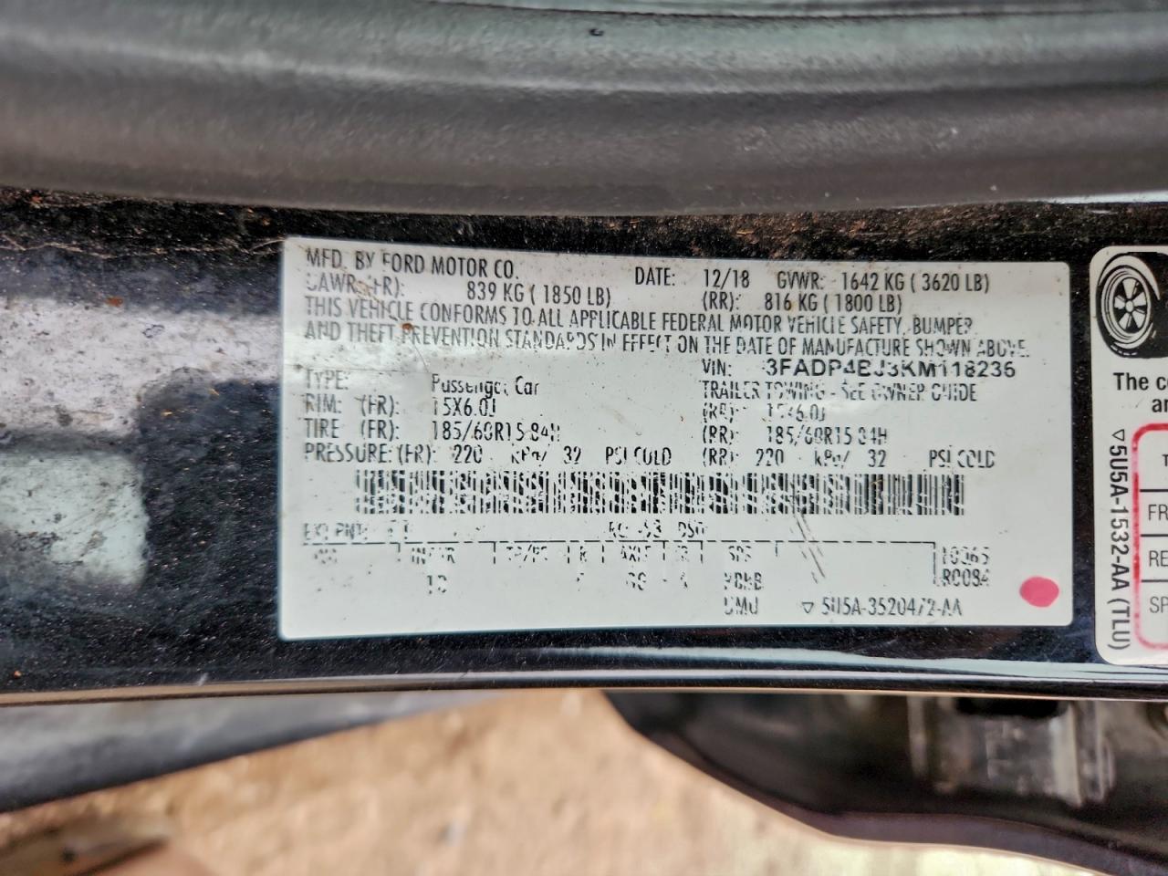 2019 Ford Fiesta Se VIN: 3FADP4BJ3KM118236 Lot: 93738795