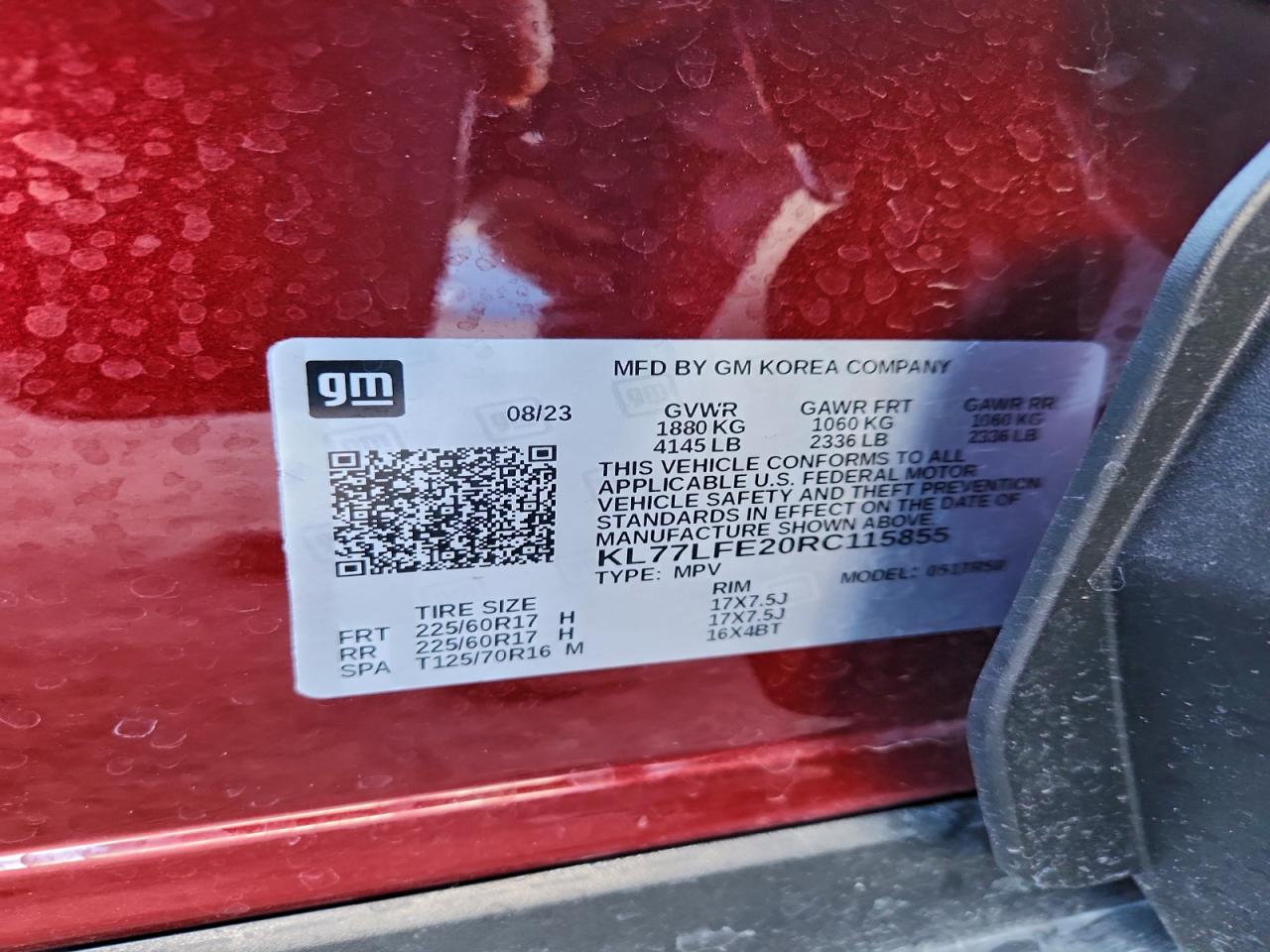 2024 Chevrolet Trax Ls VIN: KL77LFE20RC115855 Lot: 94643565