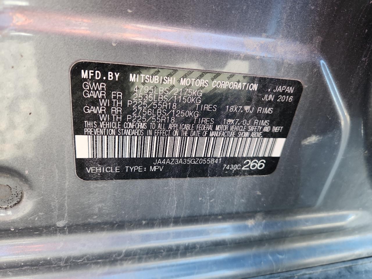 2016 Mitsubishi Outlander Se VIN: JA4AZ3A35GZ055841 Lot: 92169095