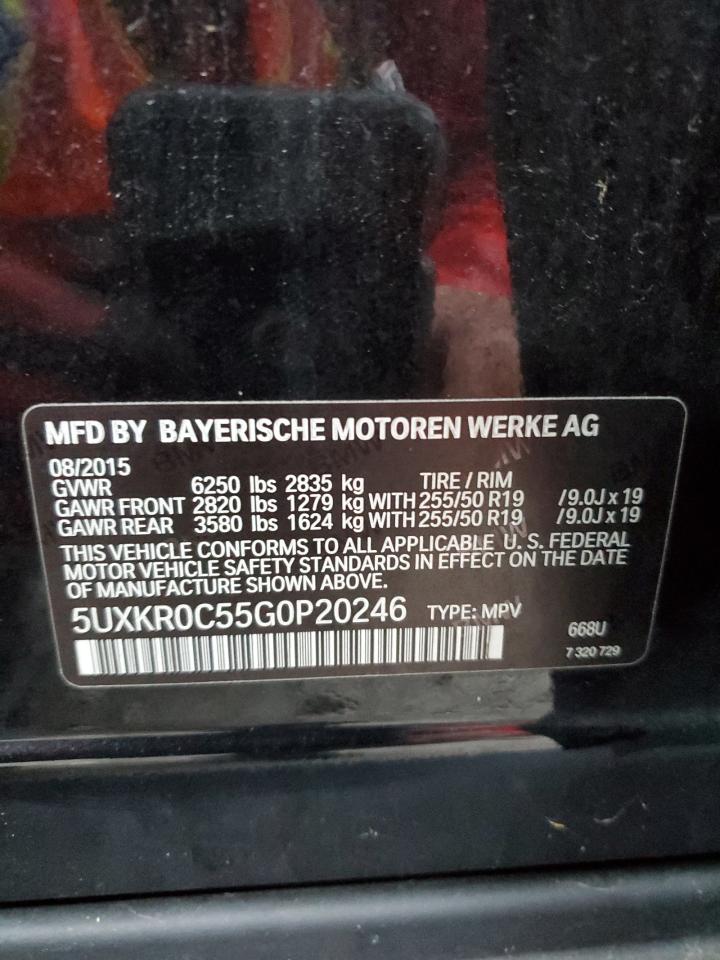 2016 BMW X5 xDrive35I VIN: 5UXKR0C55G0P20246 Lot: 93280155