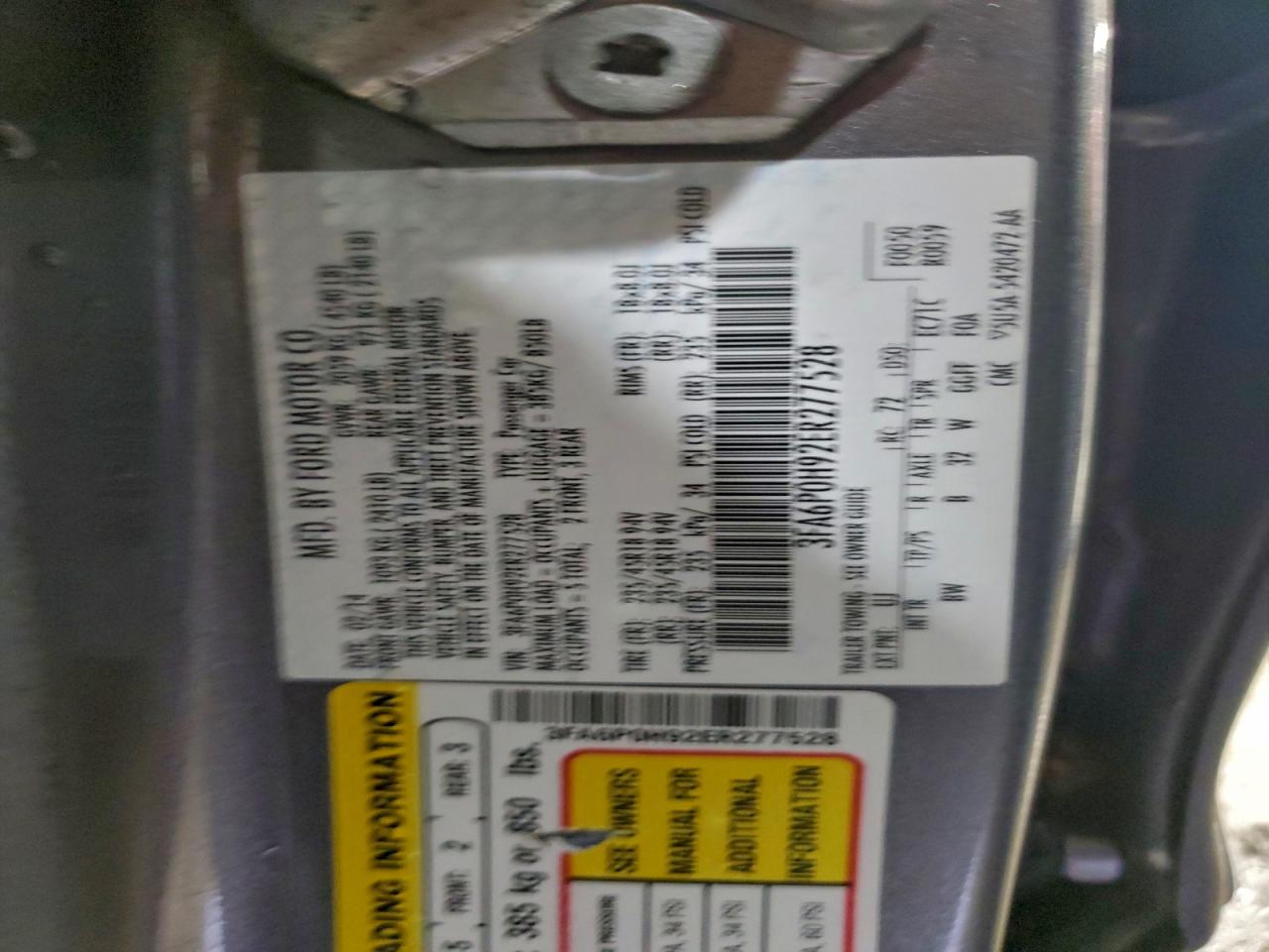 2014 Ford Fusion Se VIN: 3FA6P0H92ER277528 Lot: 93911505