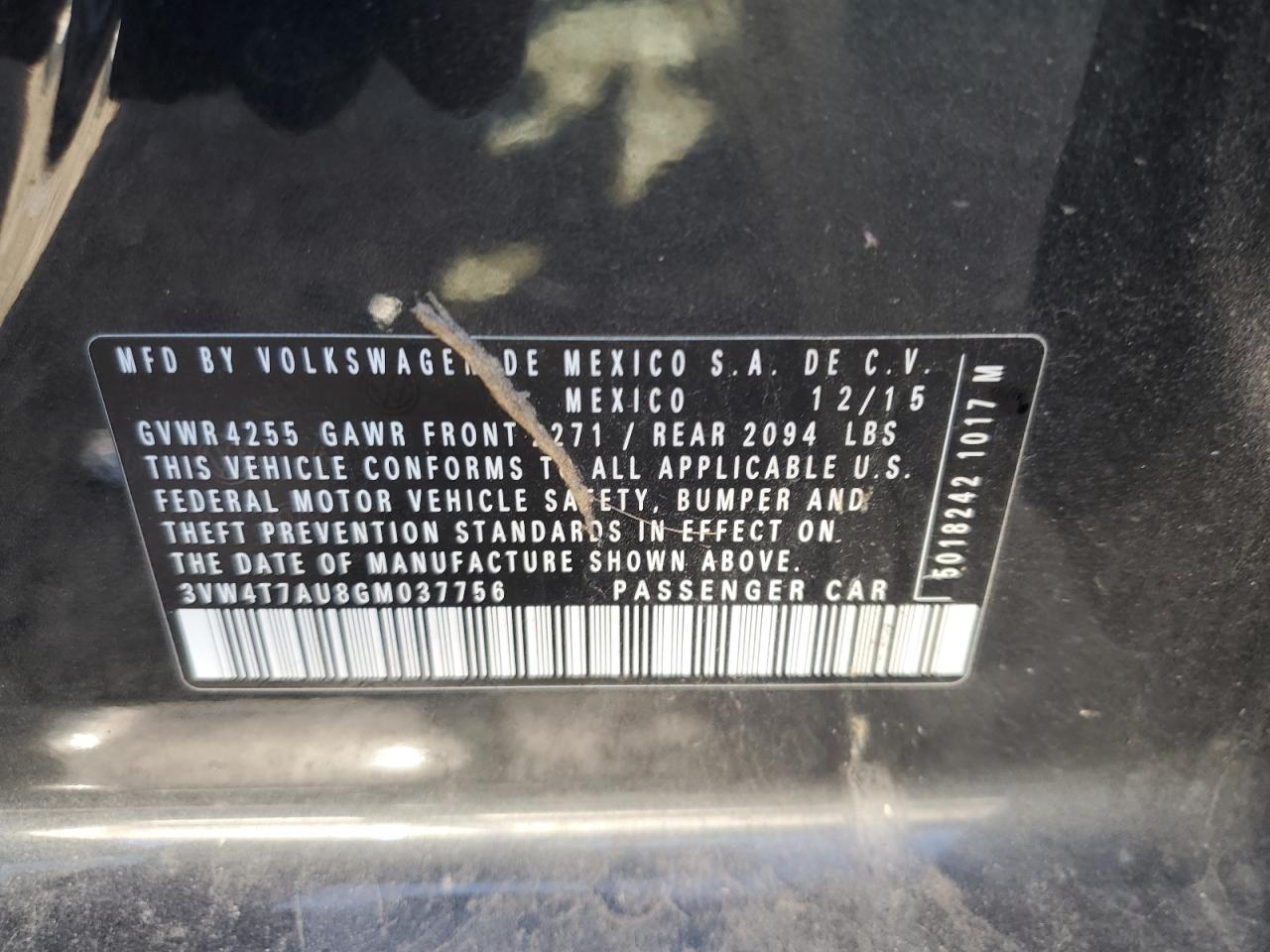 2016 Volkswagen Gti S/Se VIN: 3VW4T7AU8GM037756 Lot: 91383845