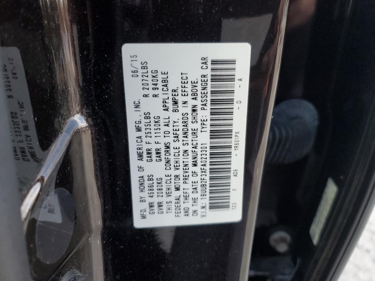 2015 Acura Tlx VIN: 19UUB2F3XFA023301 Lot: 93030685