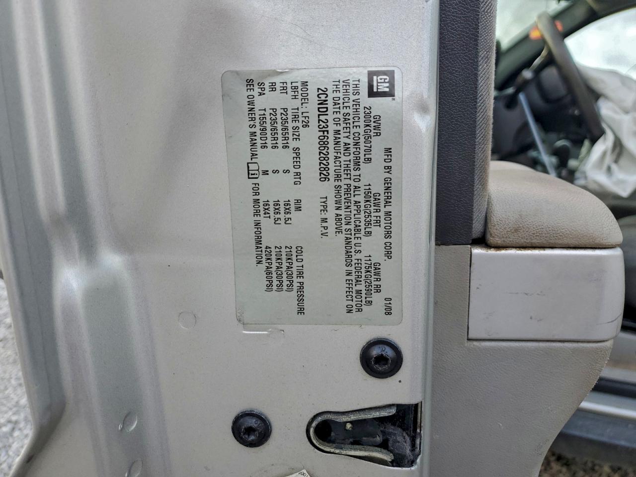 2008 Chevrolet Equinox Ls VIN: 2CNDL23F686282826 Lot: 94195525