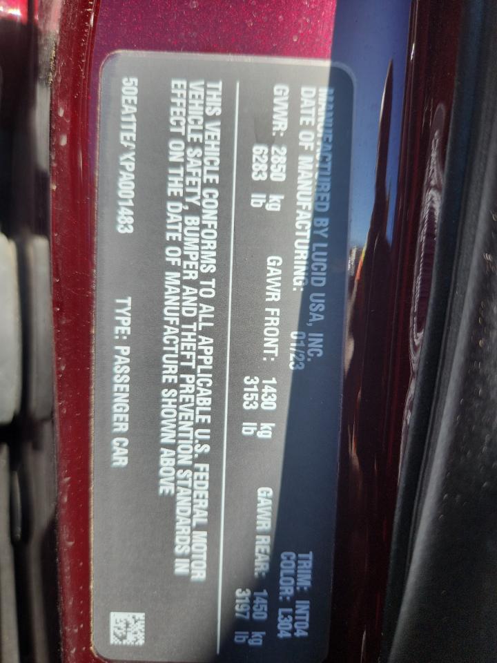 2023 Lucid Motors Air Touring VIN: 50EA1TEAXPA001483 Lot: 92922605