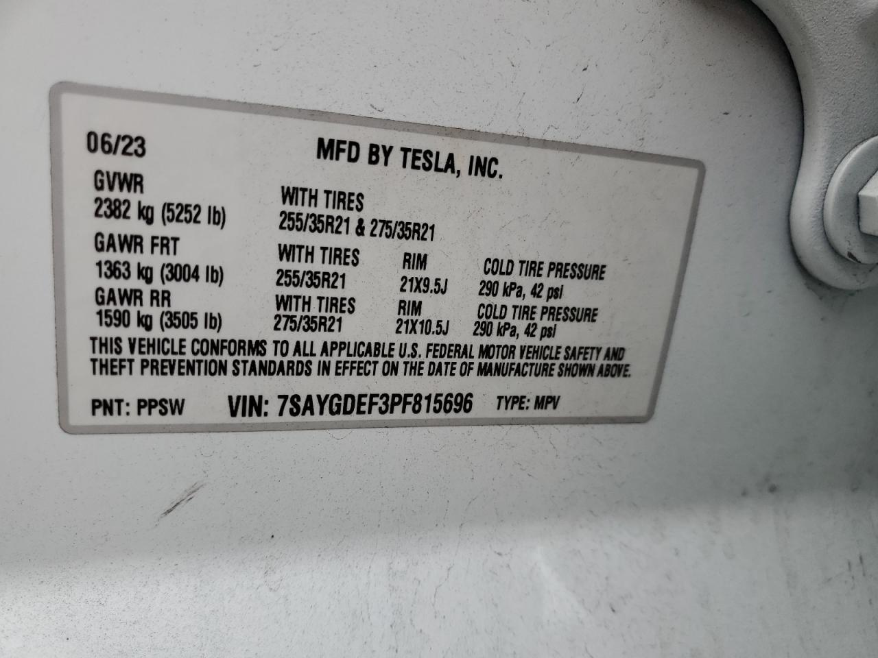 2023 Tesla Model Y VIN: 7SAYGDEF3PF815696 Lot: 91650135
