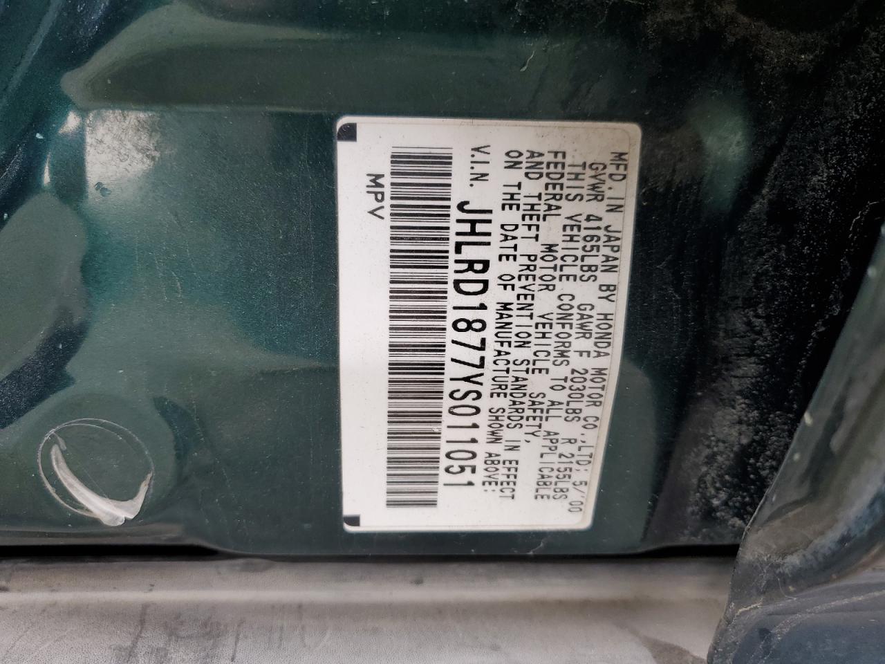 2000 Honda Cr-V Se VIN: JHLRD1877YS011051 Lot: 91814905