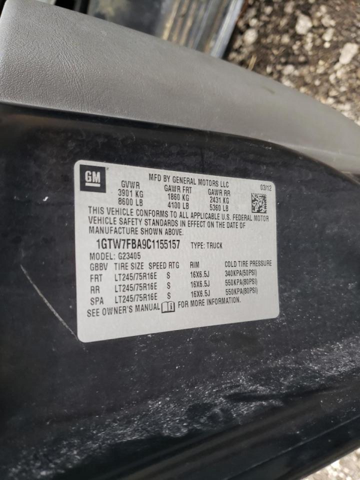 2012 GMC Savana Delivery Van VIN: 1GTW7FBA9C1155157 Lot: 92912115