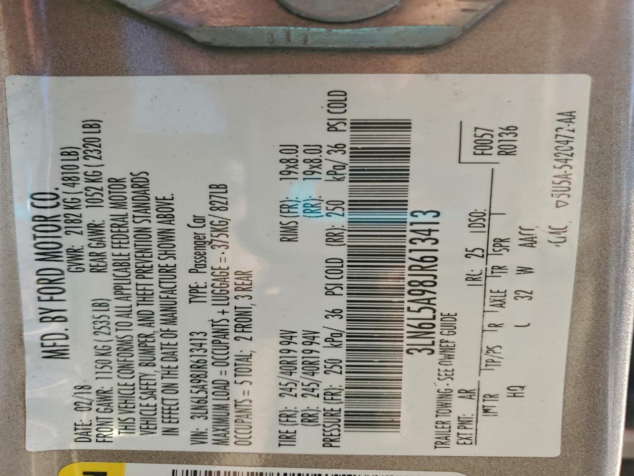 2018 Lincoln Mkz Premiere VIN: 3LN6L5A98JR613413 Lot: 94246535