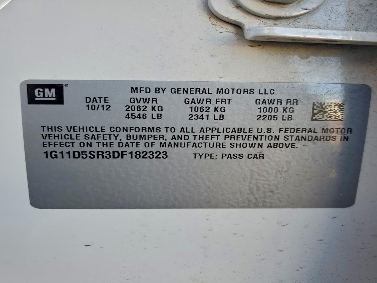 2013 Chevrolet Malibu 1Lt VIN: 1G11D5SR3DF182323 Lot: 92910085