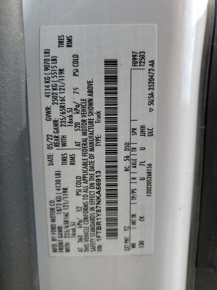 2022 Ford Transit T-250 VIN: 1FTBR1Y87NKA66913 Lot: 92291645