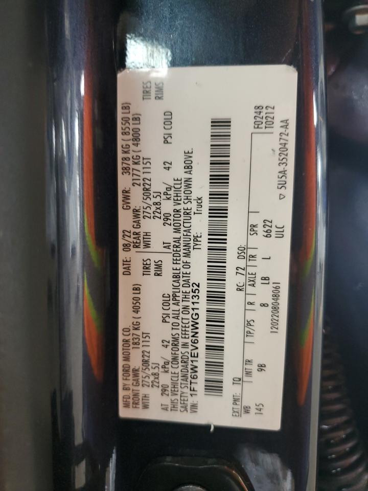 2022 Ford F150 Lightning Pro VIN: 1FT6W1EV6NWG11352 Lot: 91740865