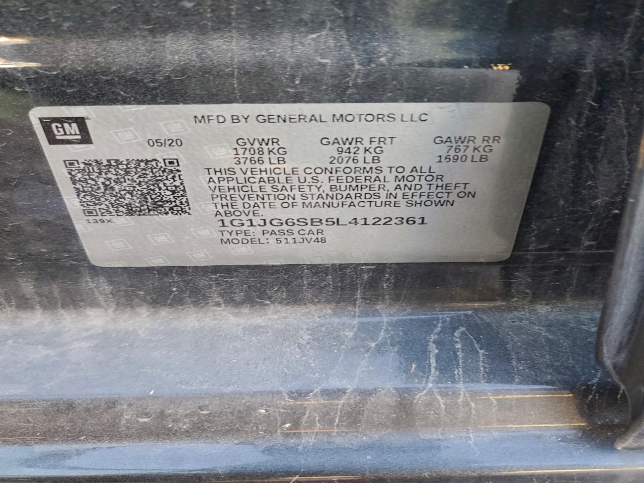 2020 Chevrolet Sonic VIN: 1G1JG6SB5L4122361 Lot: 93685695