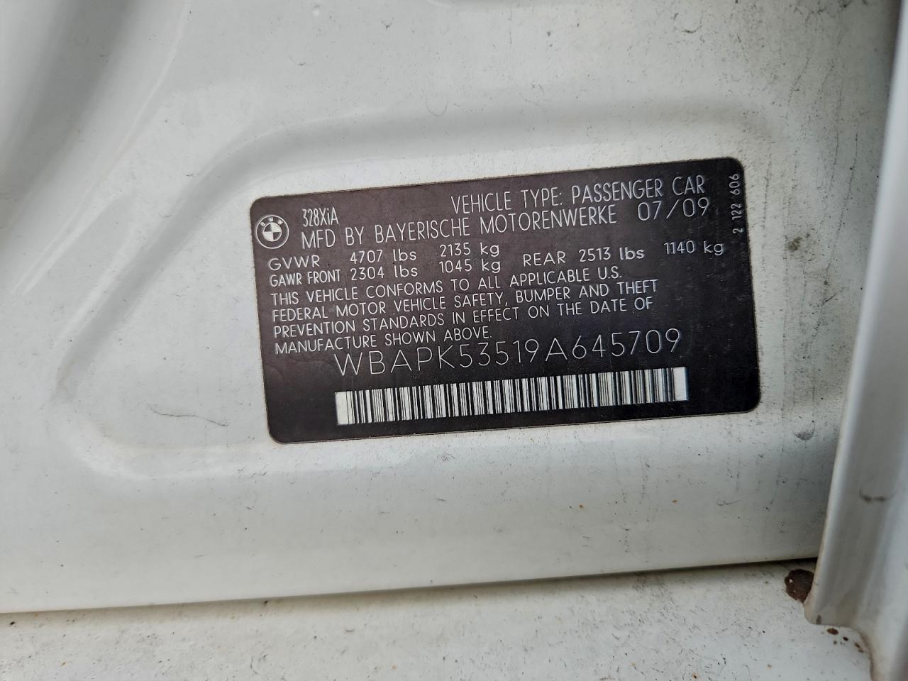 2009 BMW 328 Xi Sulev VIN: WBAPK53519A645709 Lot: 94022415