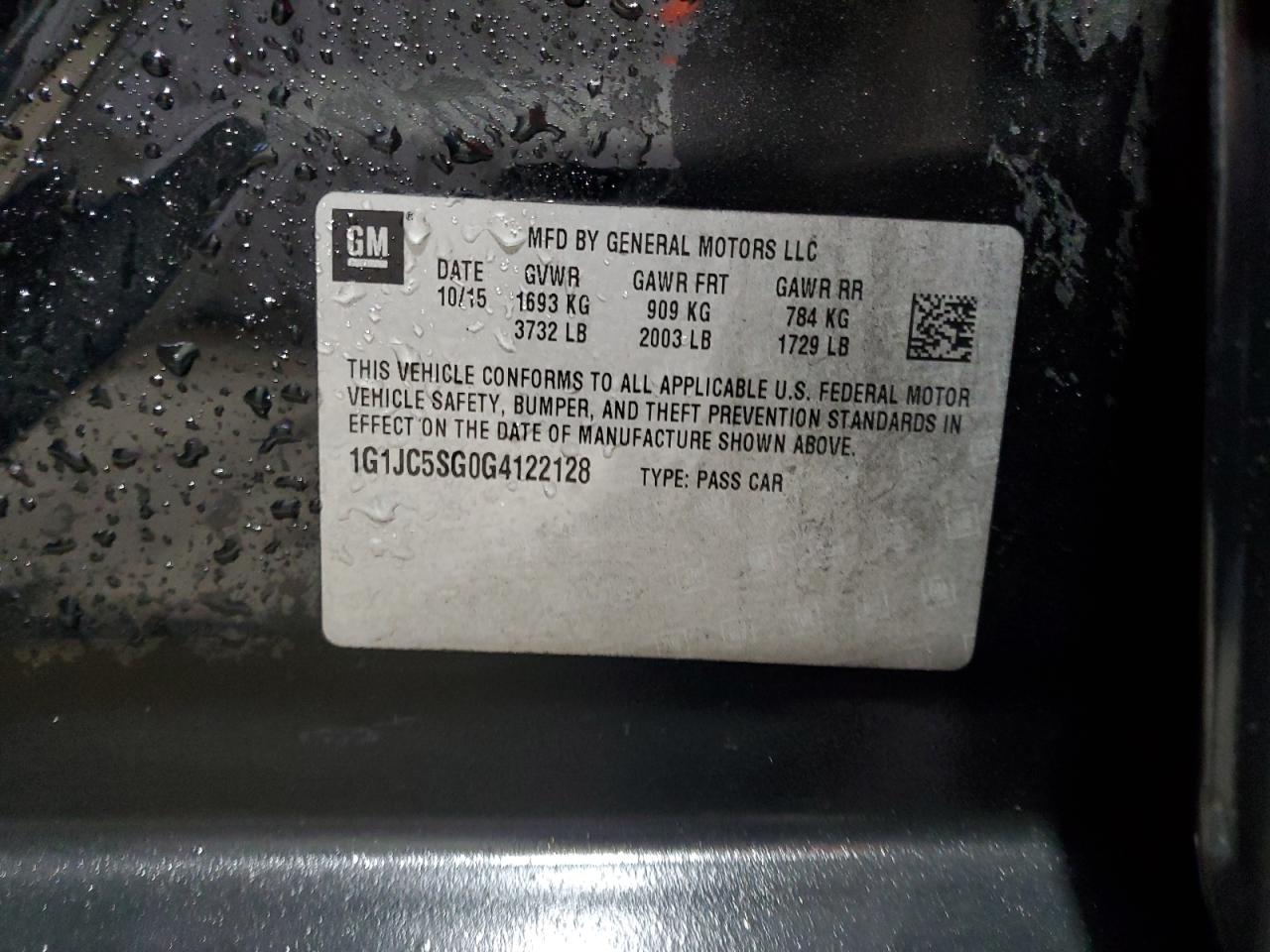 2016 Chevrolet Sonic Lt VIN: 1G1JC5SG0G4122128 Lot: 90794245