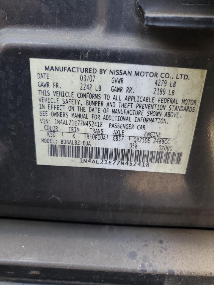 2007 Nissan Altima 2.5 VIN: 1N4AL21E77N452418 Lot: 92668045