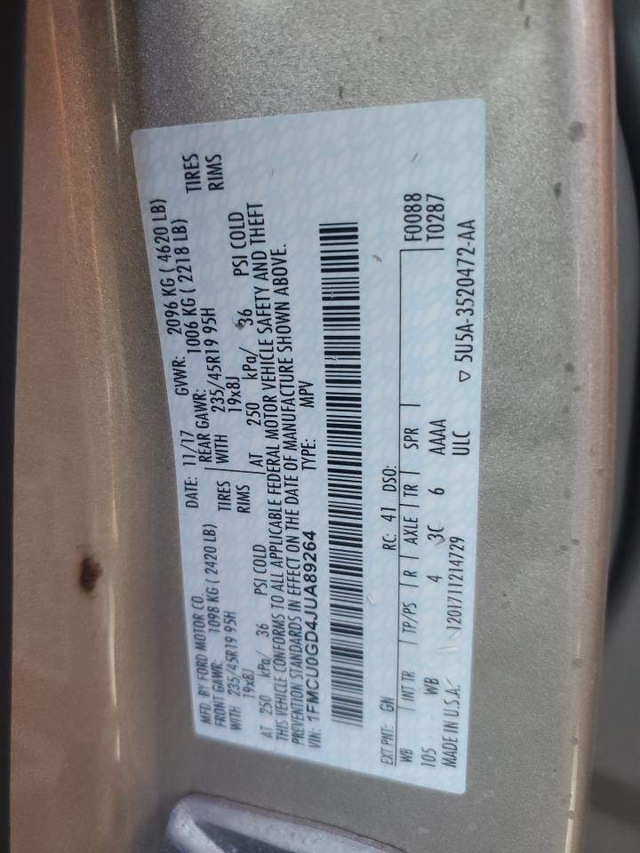 2018 Ford Escape Se VIN: 1FMCU0GD4JUA89264 Lot: 91344035