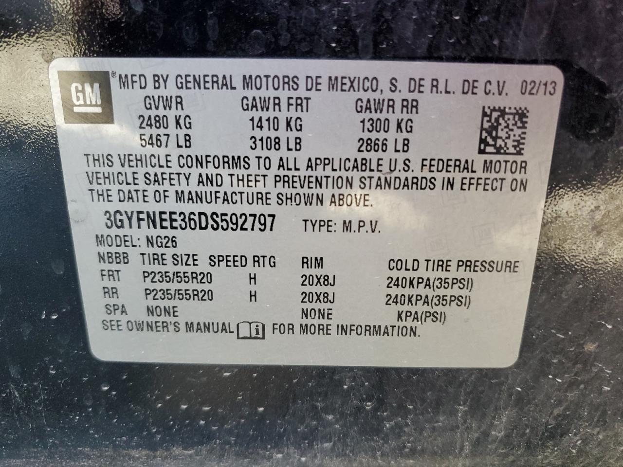 2013 Cadillac Srx Premium Collection VIN: 3GYFNEE36DS592797 Lot: 92212805