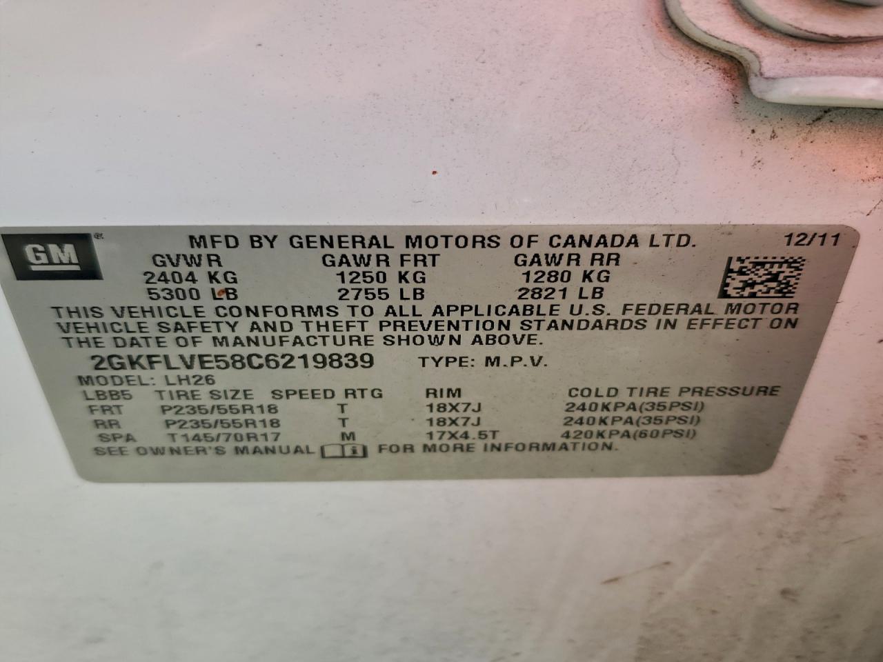 2012 GMC Terrain Slt VIN: 2GKFLVE58C6219839 Lot: 93819785