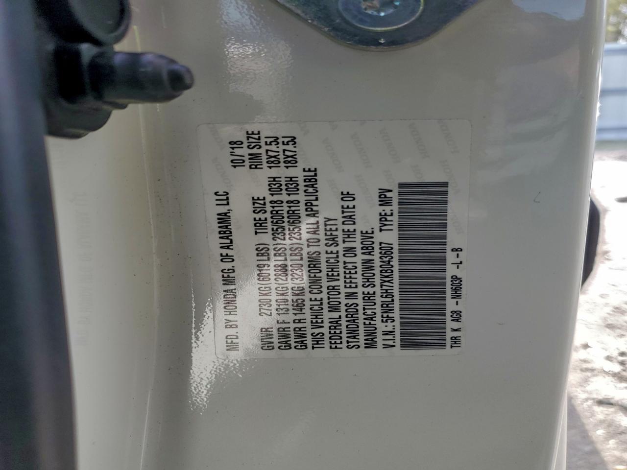 2019 Honda Odyssey Exl VIN: 5FNRL6H7XKB043607 Lot: 94166285