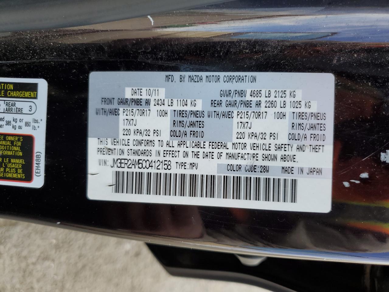 2012 Mazda Cx-7 VIN: JM3ER2AM5C0412158 Lot: 92886055