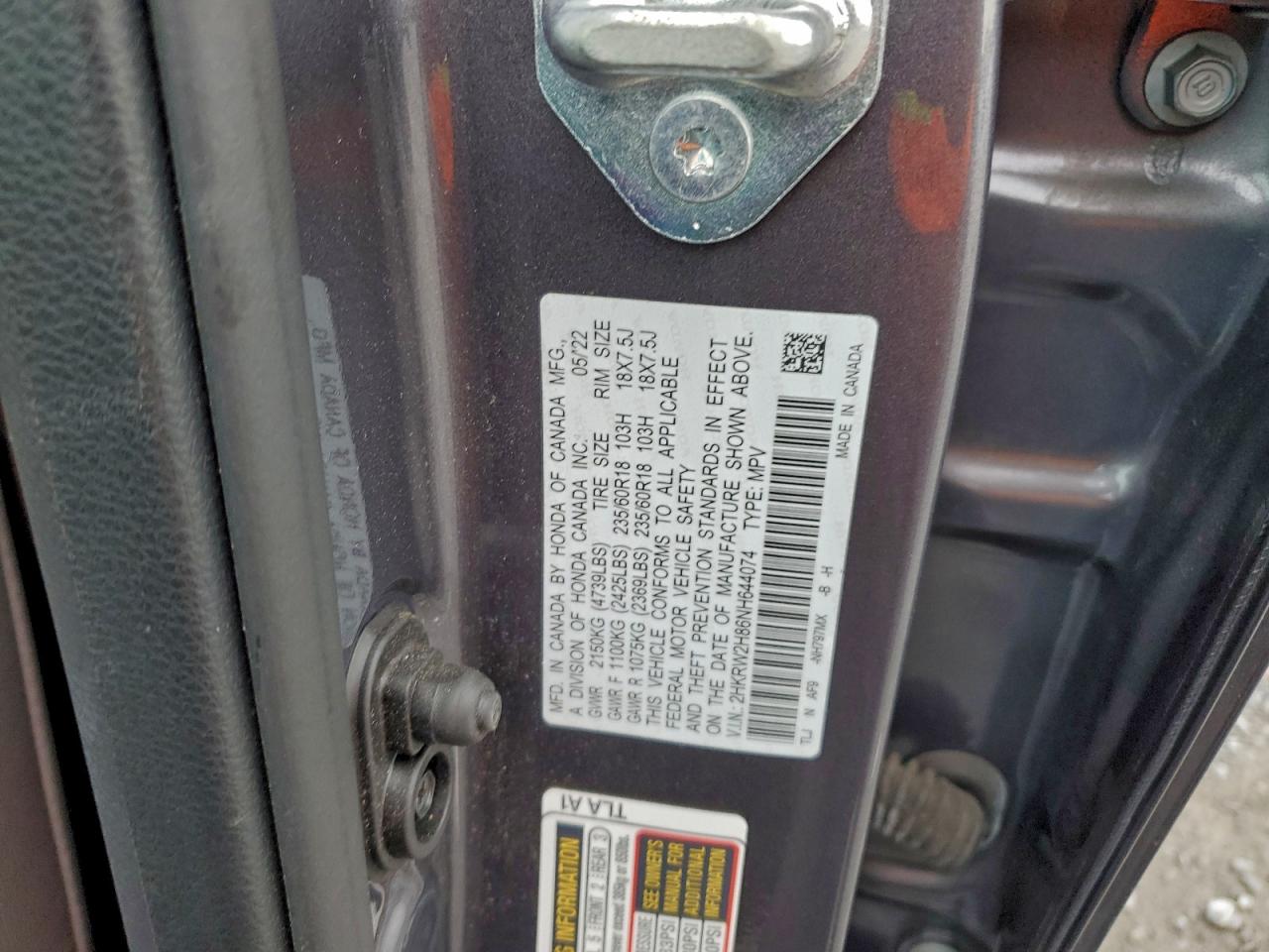 2022 Honda Cr-V Exl VIN: 2HKRW2H86NH644074 Lot: 94265835